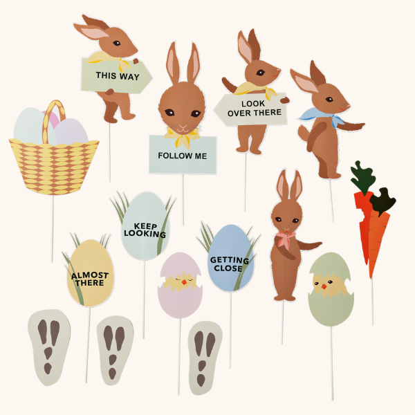 Easter hunt signs with bunnies and chicks
