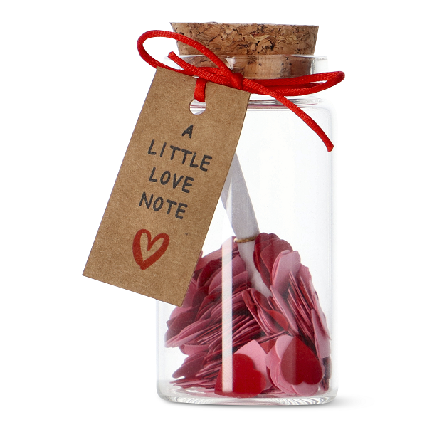 A jar with little paper hearts in