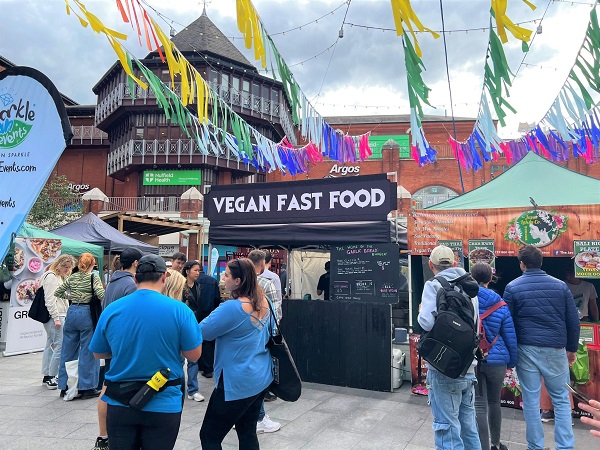 Photo of vegan fast food pop-up outside centre